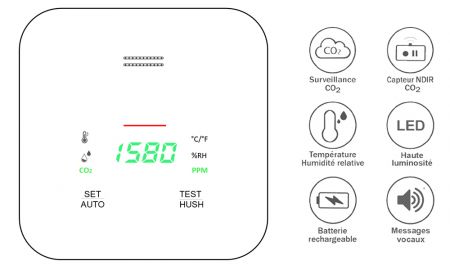 FI98CO2 | Moniteur de qualité de l'air intérieur / Affichage CO2, température et hygrométrie 
