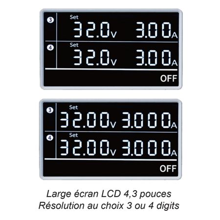 FI1633 | Alimentation numérique 3 voies 2x [32 V / 3 A] et 5 V / 5 A fixe, puissance 217 W 